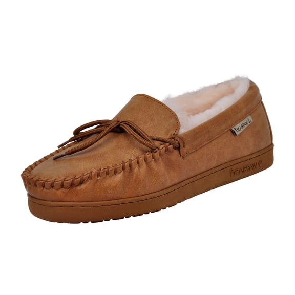 Bearpaw Moc II Mens Moccasin Slippers, Sheepskin Lining, Hard Sole with Cushioned Footbed, Rubber Outsole Slippers for Men