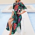 thumbnail image 4 of 2024 Palm Leaves Green Chiffon Dress Floral Print Elegant Dresses Woman Long Sleeve Street Wear V Neck Stylish Oversized Casual Dress, 4 of 7
