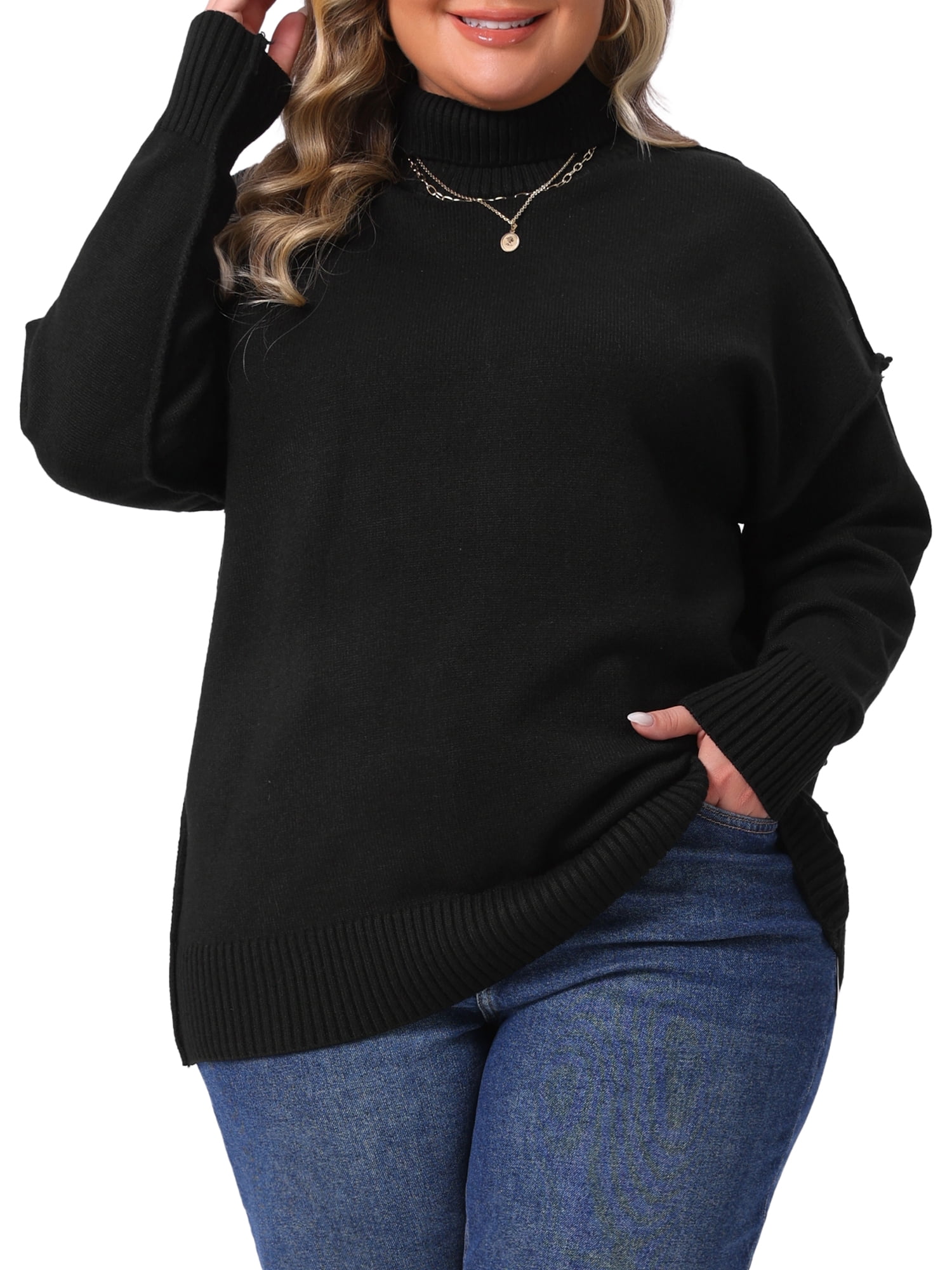 DARING DIVA Plus Size Long Sleeve Knit Top Loose Pullover Sweater 3X Black