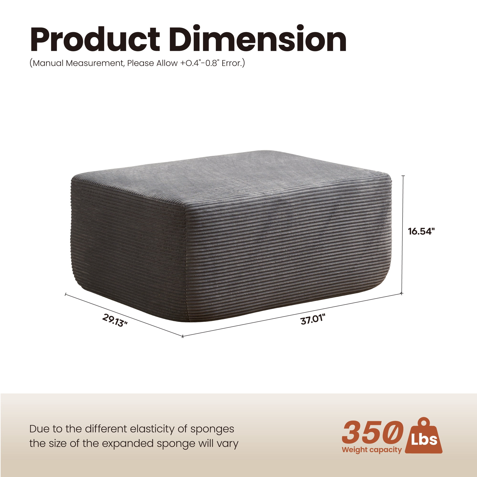 Ovios Oversized Ottoman Footrest for Sofa Large Corduroy Pouf Ottoman Coffee Table Rectangle Floor Bench Extra Seating for Living Room, No Assembly, Gray