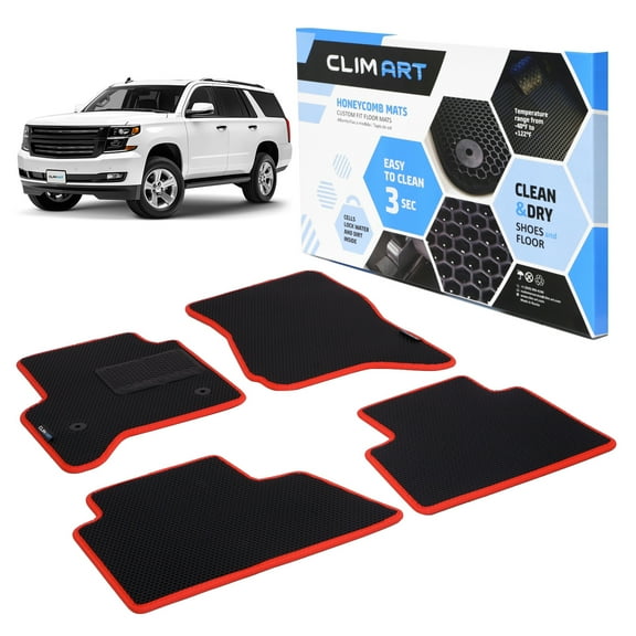 CLIM ART All-Weather Car Floor Mats Compatible with Chevrolet (Chevy) Tahoe 2015-2020, Custom-Fit Heavy-Duty Floor Liners for Cars & SUVs, Car Accessories for Men & Women, Red - FL051515251