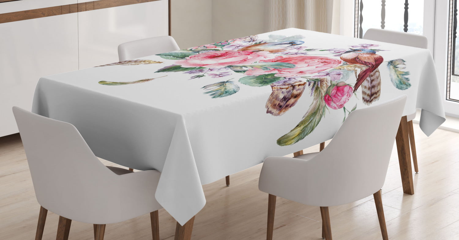 Ambesonne Floral Tablecloth 60 X 84 Ornamental Design Vintage Effect Blooming Chrysanthemum and Lily Flowers with Leaves Multicolor Dining Room Kitchen Rectangular Table Cover