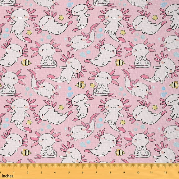 Homewish Cartoon Cute Axolotl Fabric by the Yard 1 Yard for Girls, Ocean Marine Fish Room Decor Fabric by the Yard, Dreamy Stars Print Sewing Fabric, Luxury Bedroom Decor