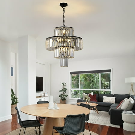 

Black Luxury Crystal Chandelier Modern Chandeliers Lights Fixture Hanging Pendant Light Fixture for Dining Room Bedroom Living Room Dia 19.7 Inch-Black