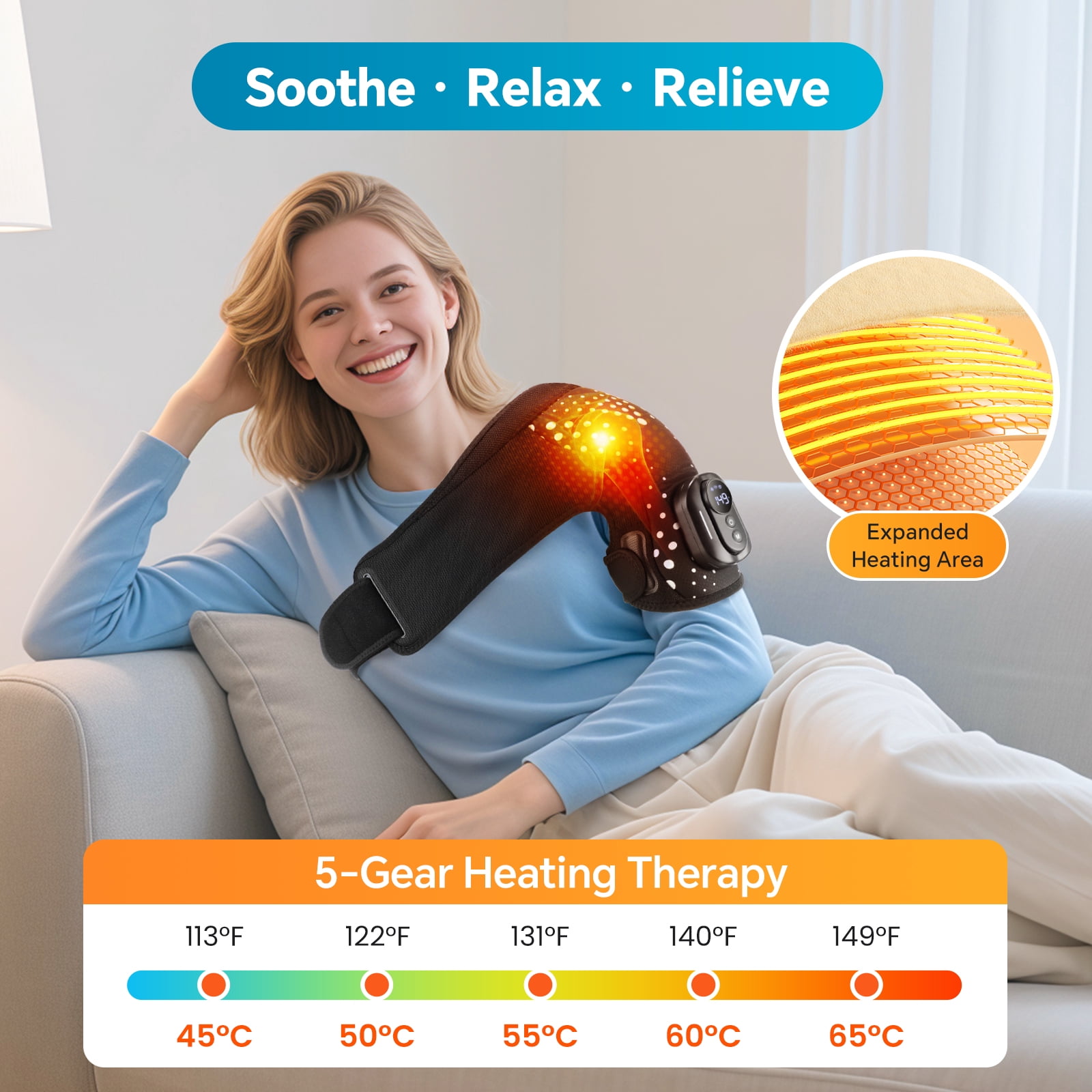 Heated Shoulder Wrap with Remote Controller, Heated Shoulder Brace Shoulder Massager with 4 Motors Vibration, Cordless Shoulder Heating Pad with 5 Heat, Fit Left Right
