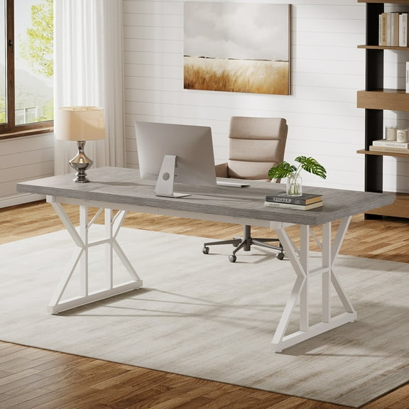 Tribesigns 70.8-Inch Executive Desk, Large Computer Office Desk Workstation, Modern Simple Style Laptop Desk Study Writing Table Business Furniture for Home Office (Grey/White, 70.8 Inch)