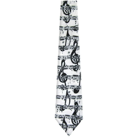 BuyYourTies - Mens Novelty Musical Notes Necktie - White Black