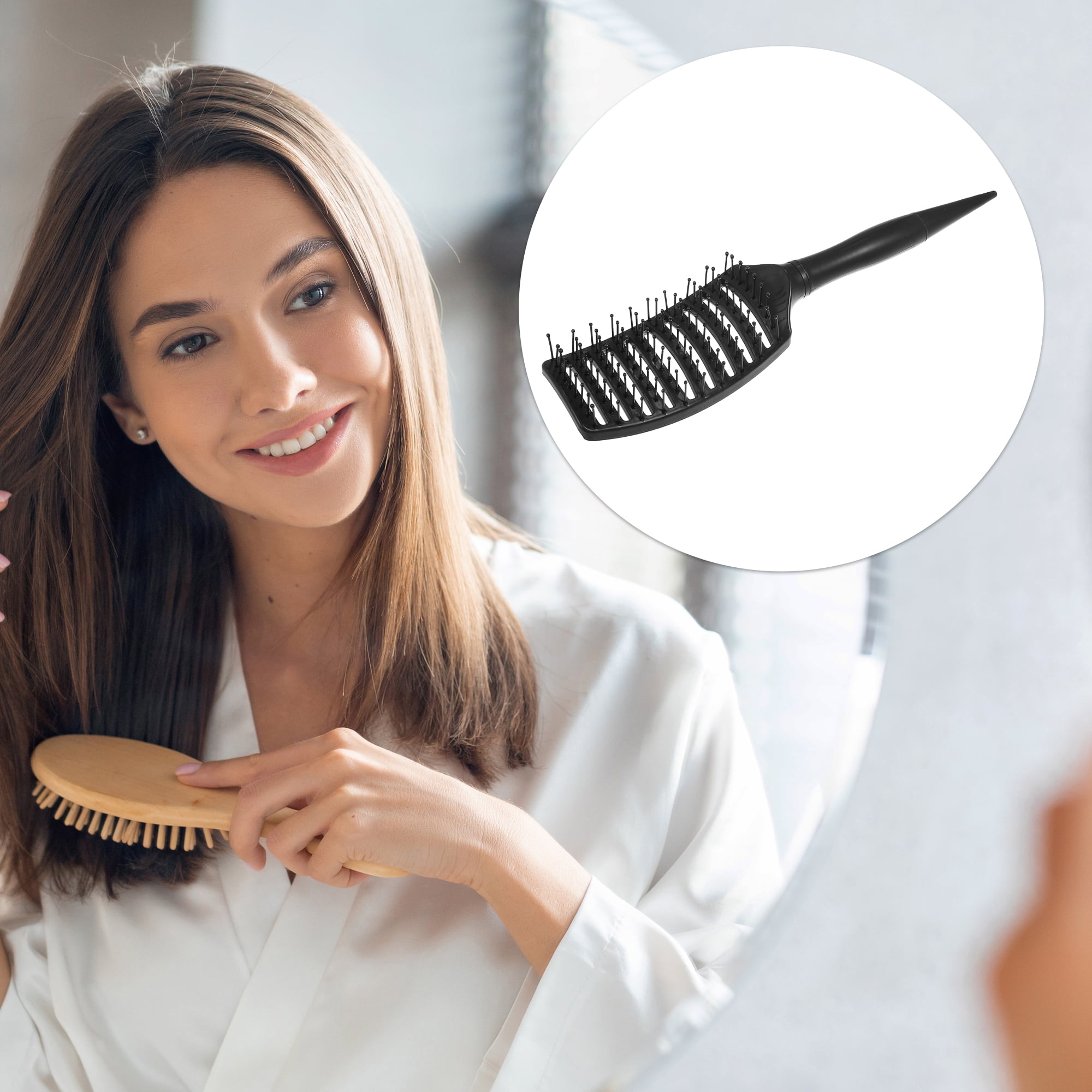 Unique Bargains 1Pc Wide Curved Vented Hair Brush for Tangles and Knots Black