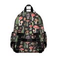 thumbnail image 3 of Mushroom and Fern Black Pattern Backpack for School, Cute School Bag with Adjustable Shoulder Straps and Padded Back, 15.25"x11.5"x5.25", 3 of 5