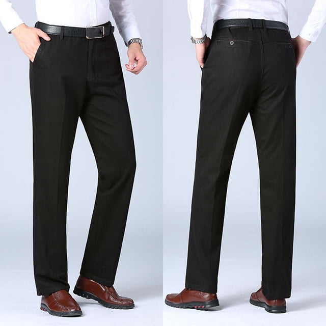 Handshe Men's Solid Color Straight Leg Business Dress Pants with Buttoned Pockets, Office Dressy Wear,Plus Size