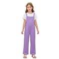 thumbnail image 4 of WAYUTE Girls Overalls Solid Color Wide Straps Basic Jumpsuit with Pockets Comfortable Play Outfit for Toddler Kids Casual Summer, 4 of 4