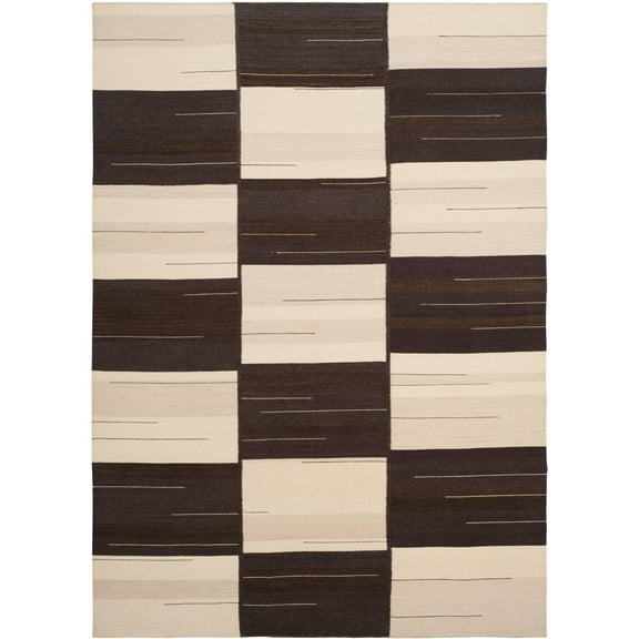 SAFAVIEH Kilim Bevis Checkered Wool Area Rug, Beige/Brown, 5' x 8'