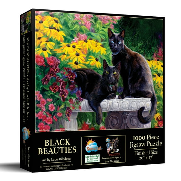 SUNSOUT INC - Black Beauties - 1000 pc Jigsaw Puzzle by Artist: Lucie Bilodeau - Finished Size 18" x 24" - MPN# 59140