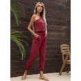 thumbnail image 3 of CALIPESSA Womens Summer Casual Rad Asymmetrical Neck Drawstring Waist Jumpsuit, 3 of 5