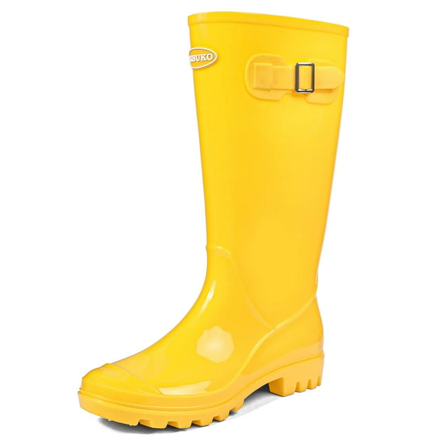 Botas impermeables para mujer DKSUKO Wellington, color amarillo brillante