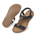 thumbnail image 4 of SHIBEVER Boho Sandals for Women Casual Summer Flat Comfortable Elastic Ankle T Strap Sandals Dressy Beaded Bohemian Shoes Black 8, 4 of 6