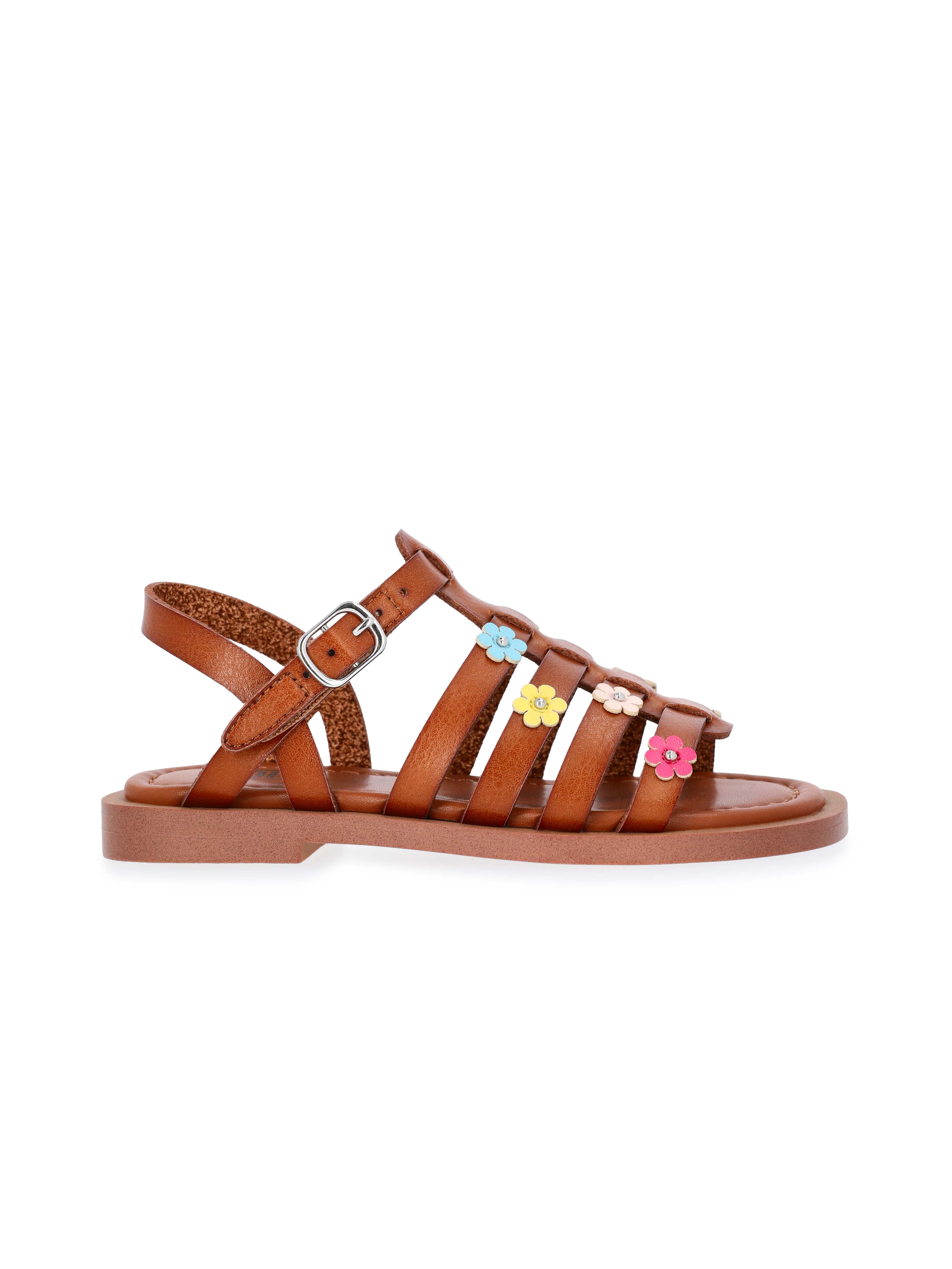Wonder Nation Toddler Girls Floral Faux Leather Fisherman Sandals