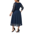 thumbnail image 3 of Agnes Orinda Women's Plus Size Dress Floral Lace Scooped Neckline 3/4 Sleeves with Pocket Knit Cocktail Party Dresses 1X Navy Blue, 3 of 5