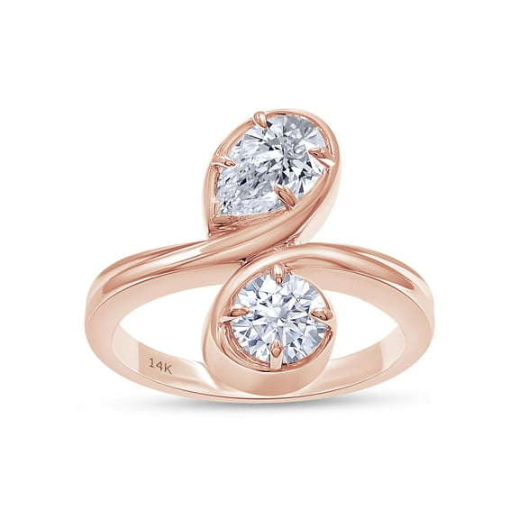 AFFY Two Stone Engagement Ring for Women, 1.40 Carat Pear & Round Shape Lab Grown Diamond Solitaire Bypass Wedding Ring In 14K Solid Rose Gold Jewelry Gifts For Her (1.40 Cttw)-10
