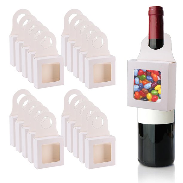 Botella de vino Caja de regalo Bodas Papel Kraft blanco 25pcs / set Fiestas de vacaciones de alta calidad