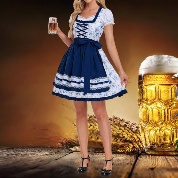 WILLBEST Long Prom Dresses Oktoberfest Women Dirndl Dresses 2Pcs German Dresses for Oktoberfest Festival Bavarian Carnival