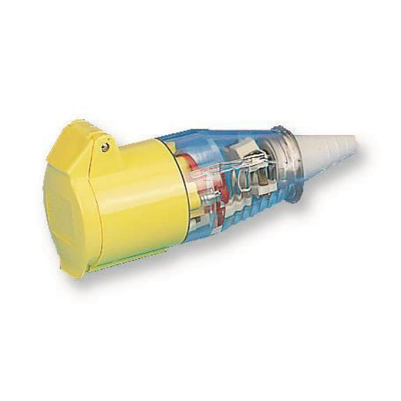 WALTHER 16A 110V Cable Mount CEE Socket 2P E Yellow with Transparent Cover IP44