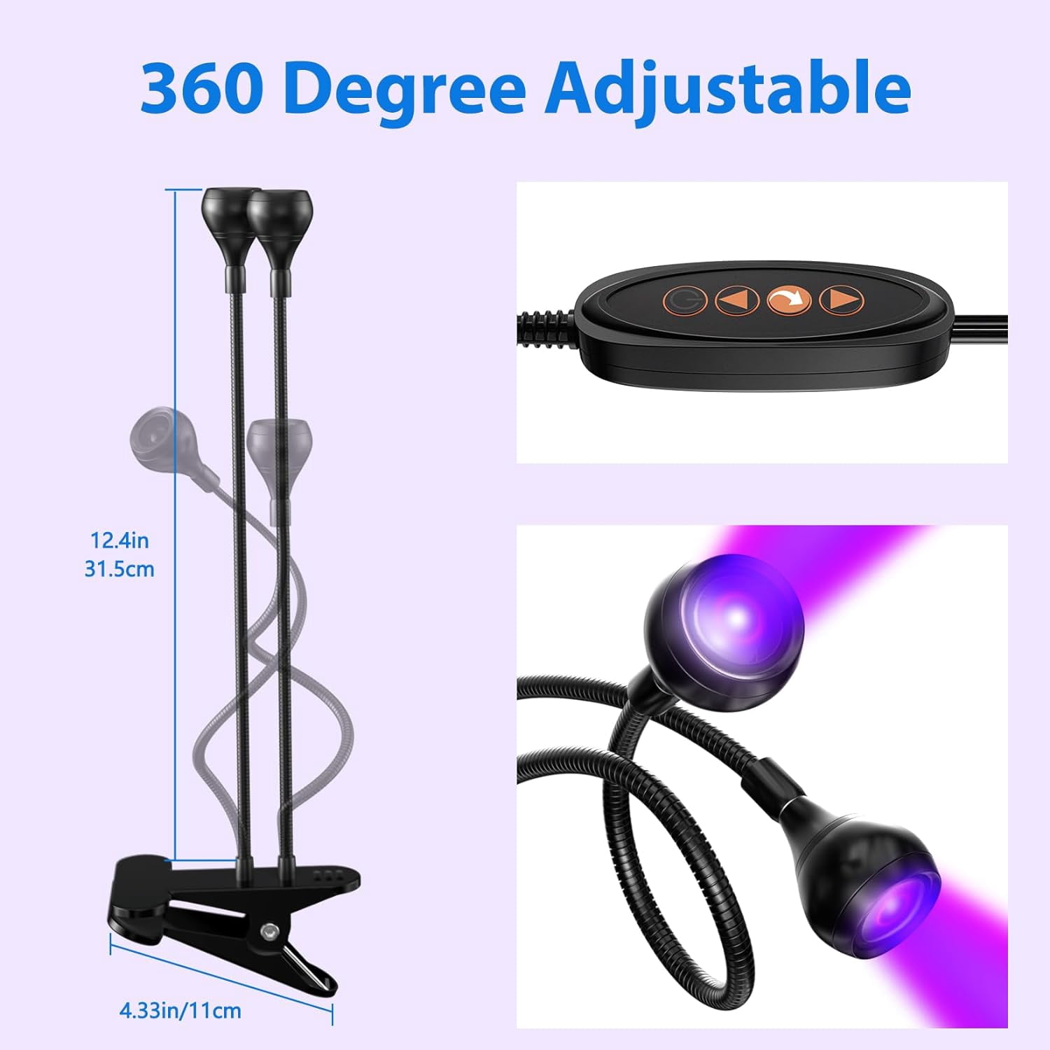 KOMI LED Nail Lamps 3W Flexible Gooseneck Lamp Quicky Dry Double-Headed Nail Manicure Dryer Gel Polish Curing Light Plug Play Portable Flash Cure Light for Gel Nails Home DIY Nail Tools