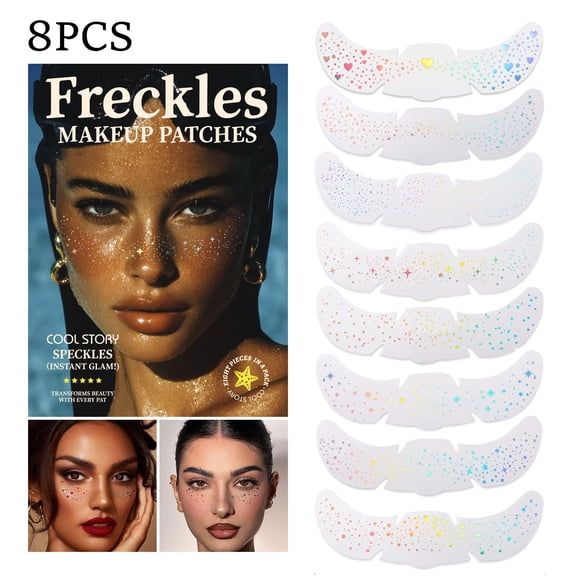 MEAKKAO Face Glitter Makeup Speckles 8Pieces Natural Long-Lasting Faux Freckles Makeup Accessories For Women