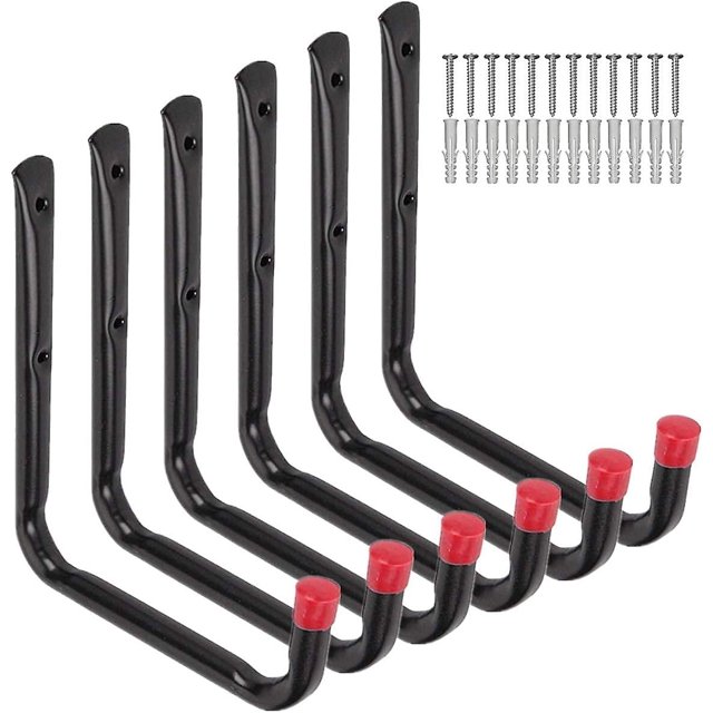 Paquete de 6 ganchos de almacenamiento de garaje resistentes, colgador de pared de 6,75" para manguera de jardín, silla plegable y bicicleta