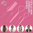 thumbnail image 2 of Set de herramientas para peinar el cabello con kit de trenza francesa, lazo Topsy Tail, peine de cola de rata y horquilla para trenzar en color rosa., 2 of 5