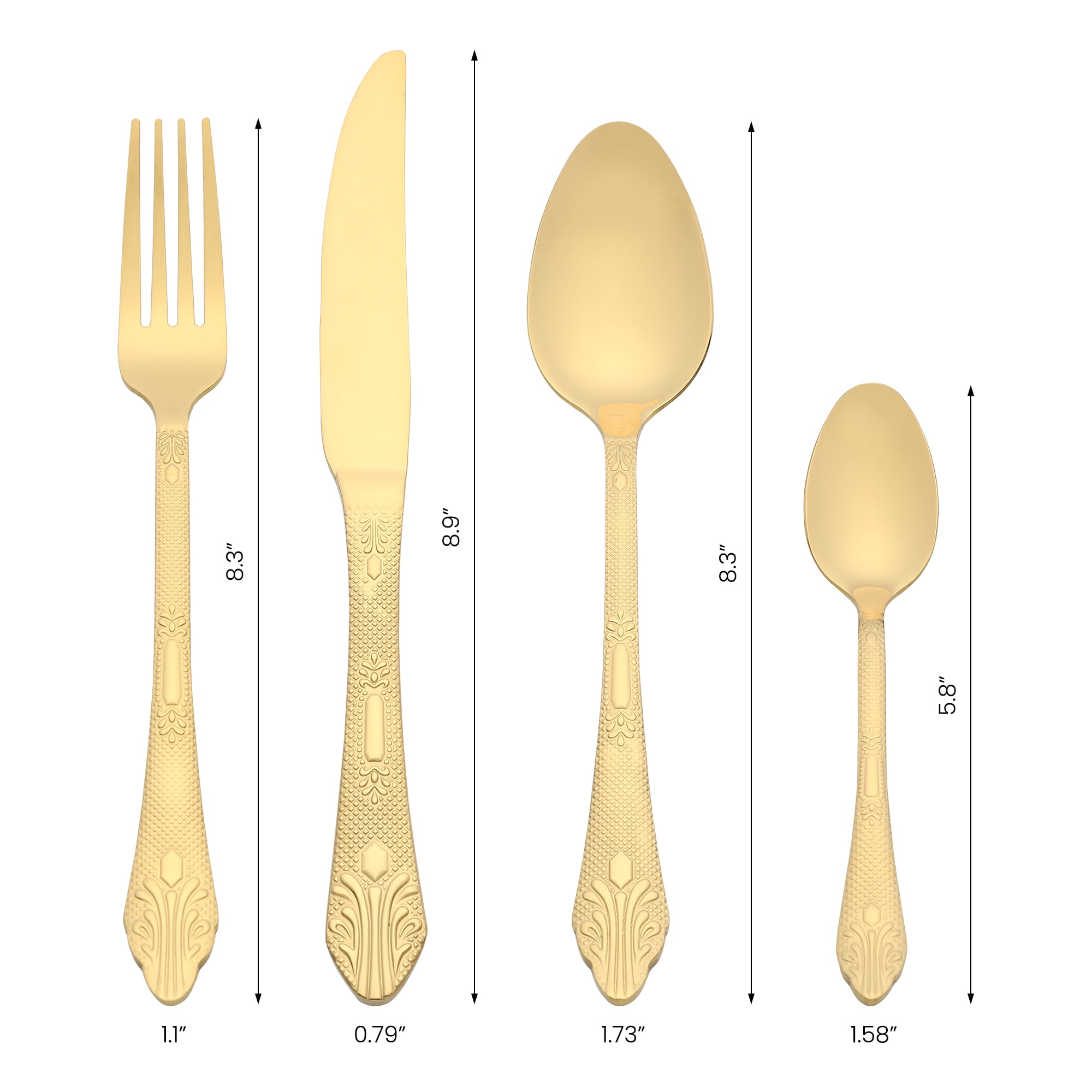 Unique Bargains 4 Piece Silverware Set Stainless Steel Floral Flatware Set Gold 4