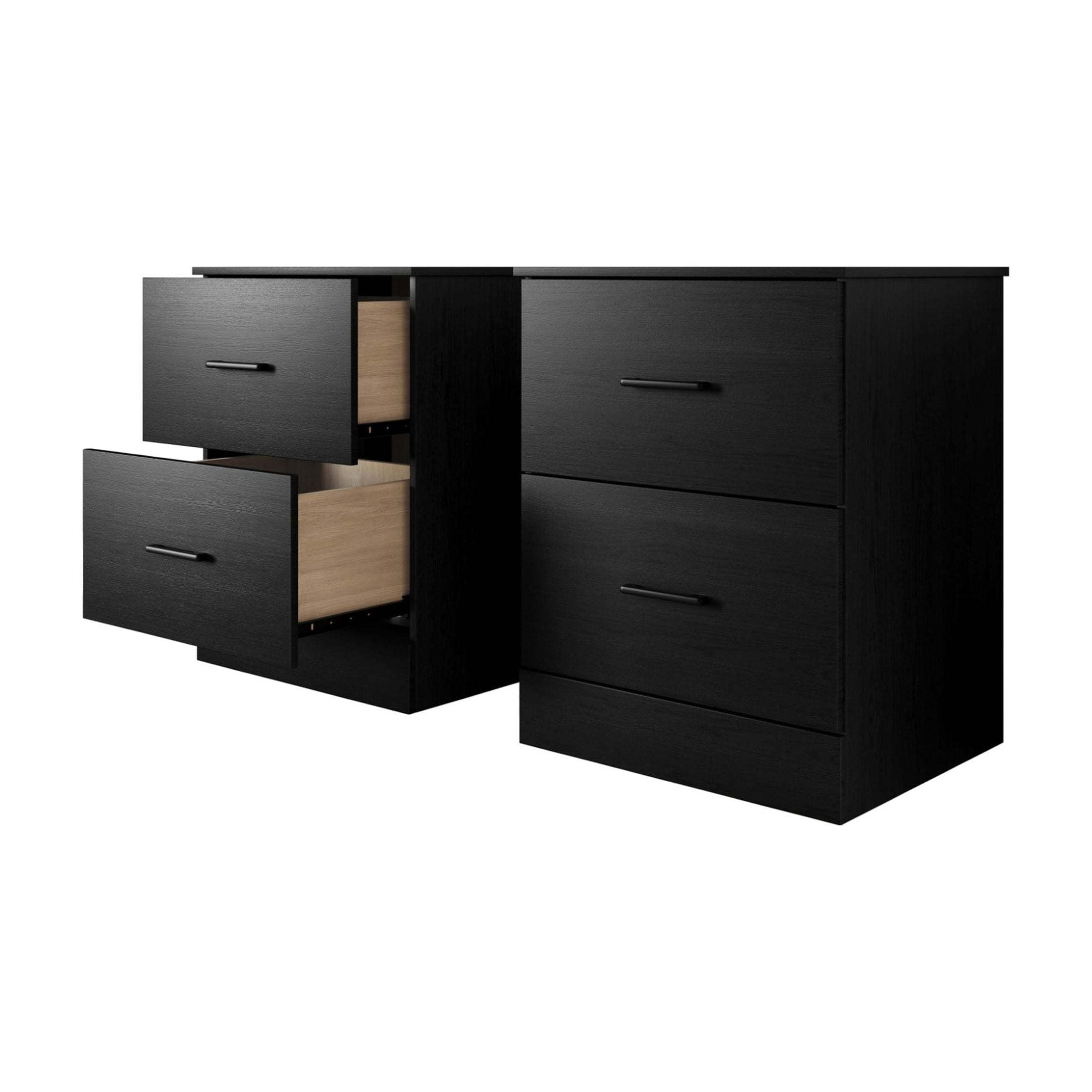 Home Design Meriden Nightstand with 2 Storage Drawers and Wood-Look Finish, Space-Saving Design, Black (Set of 2)