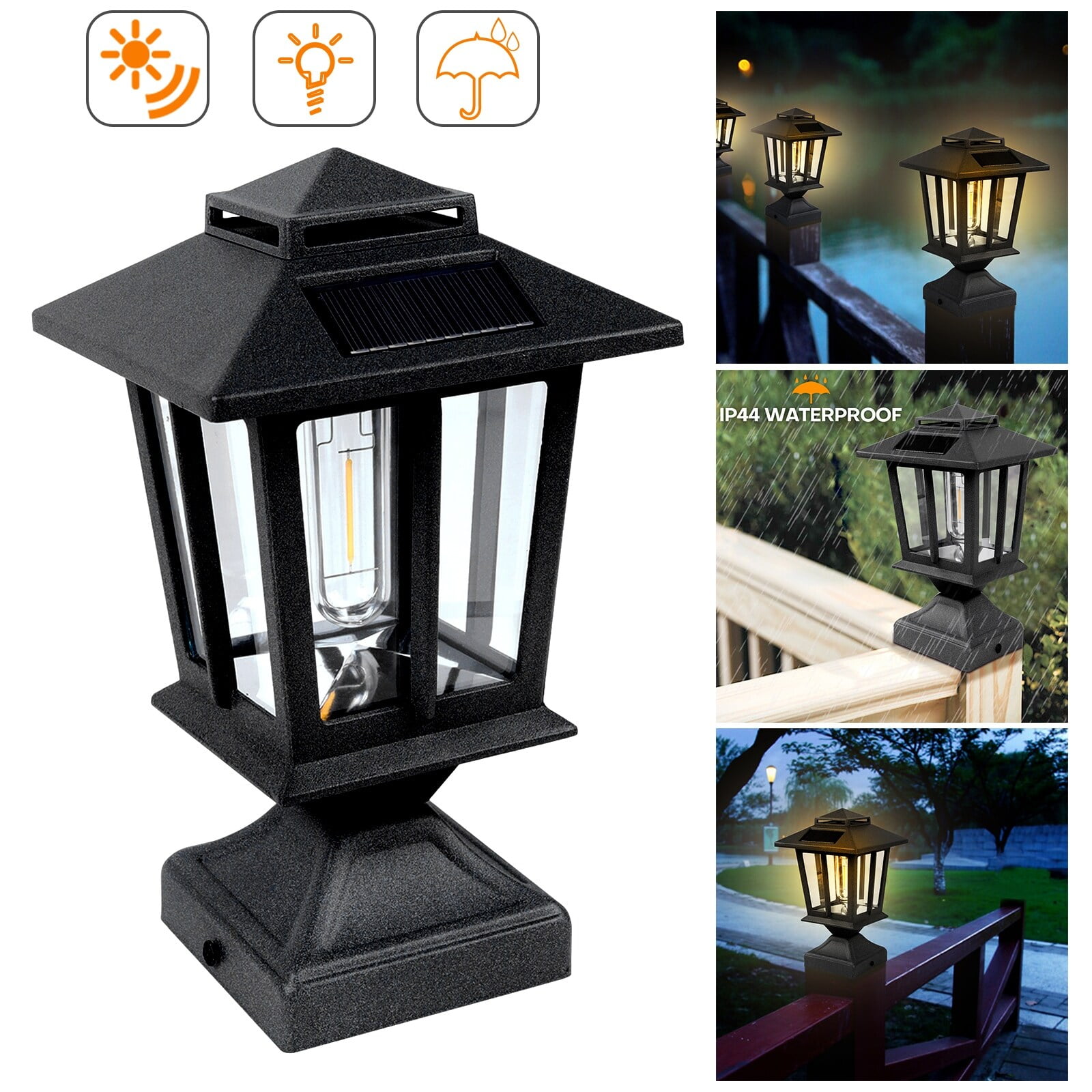 LamQee Solar Post Lantern Waterproof Outdoor Deck Fence Post Cap Light 4 Pack