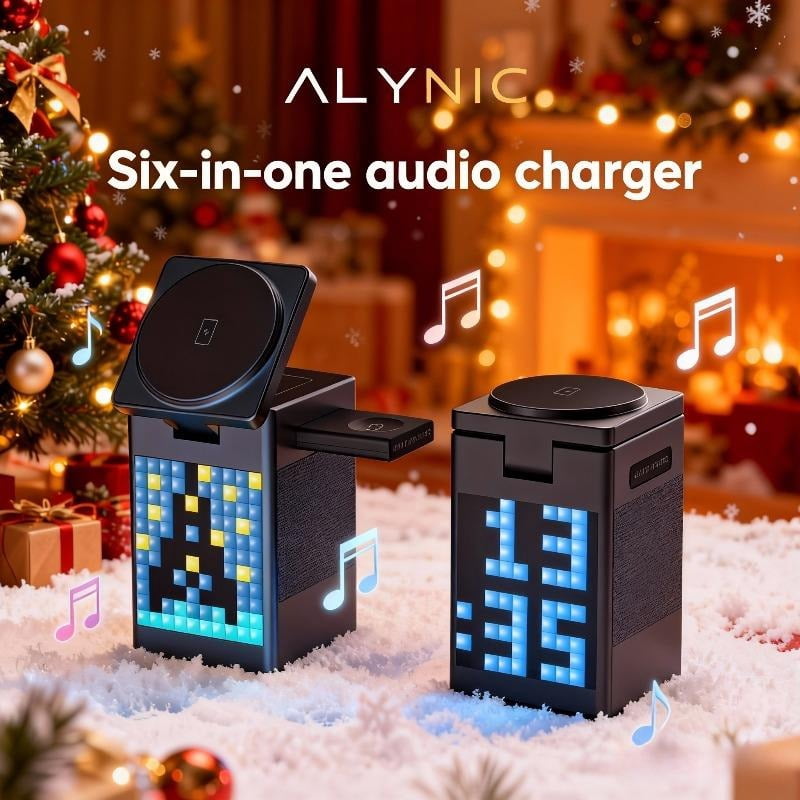 6-in-1 Wireless Charging Dock with Speaker, Digital Clock & Ambient Light - Magnetic Fast Charger for iPhone 16/15/14/13/12 & AirPods | Perfect Tech Gift
