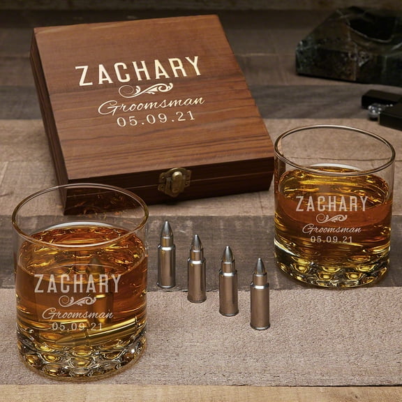 Classic Groomsman Custom Buckman Glasses and Bullet Whiskey Stones