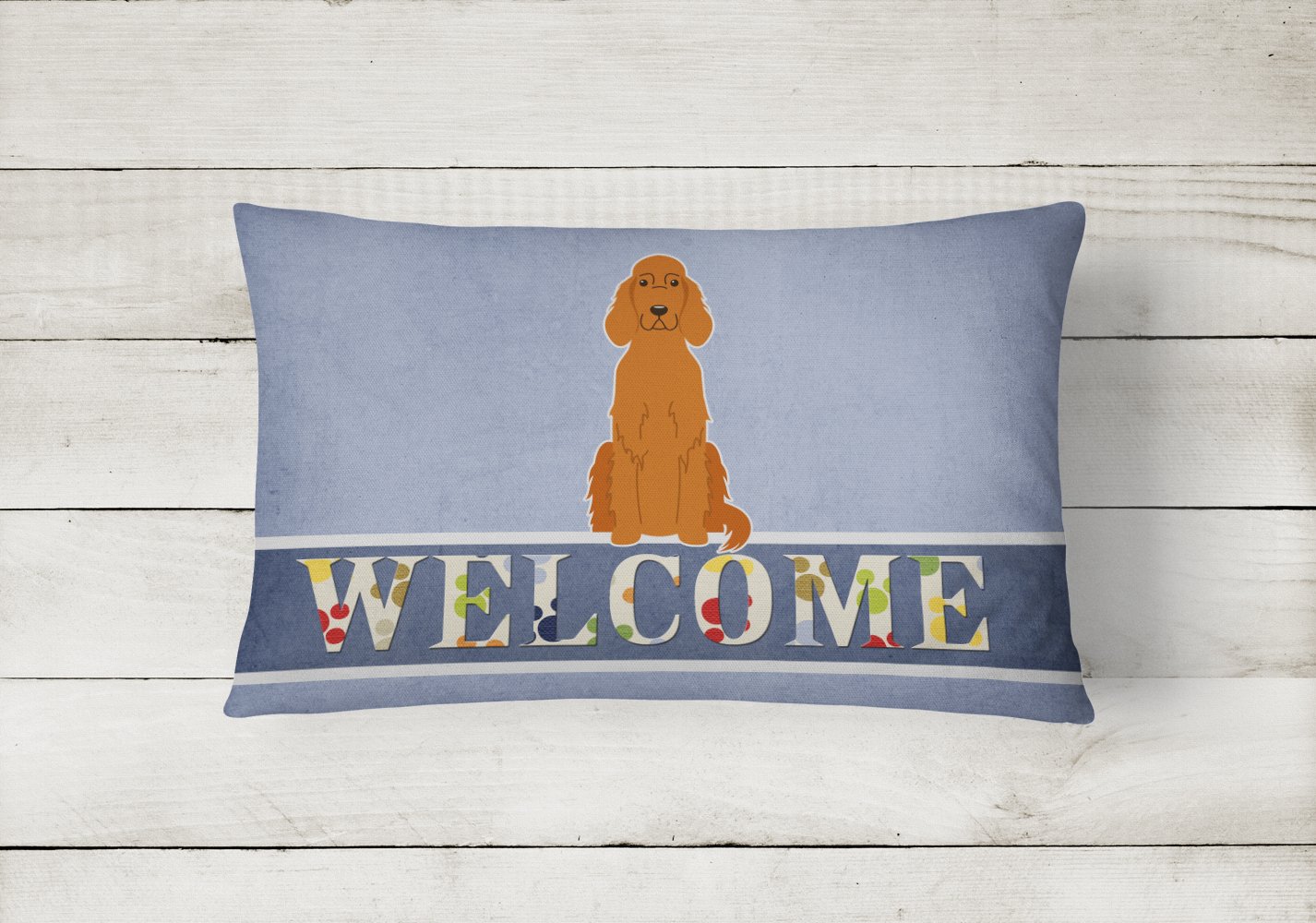 Carolines Treasures BB5645PW1216 Irish Setter Welcome Canvas Fabric Decorative Pillow, 12H x16W, multicolor