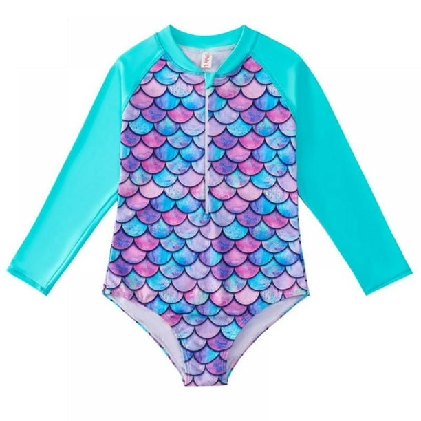 Uccdo 2-12Y Todller Girls Long Sleeve Rash Guards One-Piece Swimsuits ...