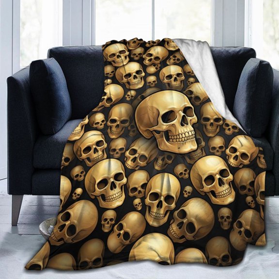 Skull Blanket Gifts for Women Men Girls Boys, Halloween Skeleton Throw Blanket, Soft Flannel Blanket for Bedroom Living Room Sofa Bed Decor 50x40