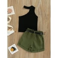 thumbnail image 2 of Mevireiy 3 Pcs Toddler Baby Girls Outfits Sleeveless Ribbed Knit Halter Tops Shorts Waist Bag, 2 of 7