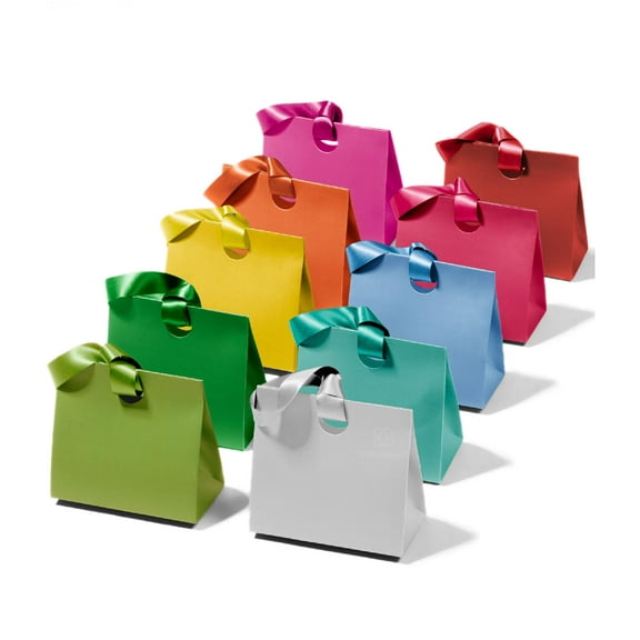 Vitalizart Paper Gift Bags AIF9 With Ribbon Handles 10 Assorted Colors Bulk Reusable For Gift Wrap Girls Kids Birthday Bridal Shower Party Favors Goodie Bags Candy Christmas 6.1"x2.95"x5.71" Mini