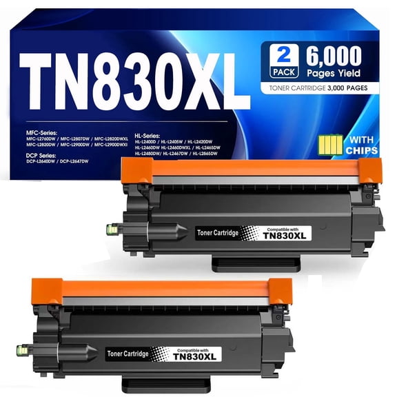 TN830xl toner cartridge for brother tn830xl Toner Cartridges for Brother DCP-L2640DW HL-L2460DW Printer (2 Black)