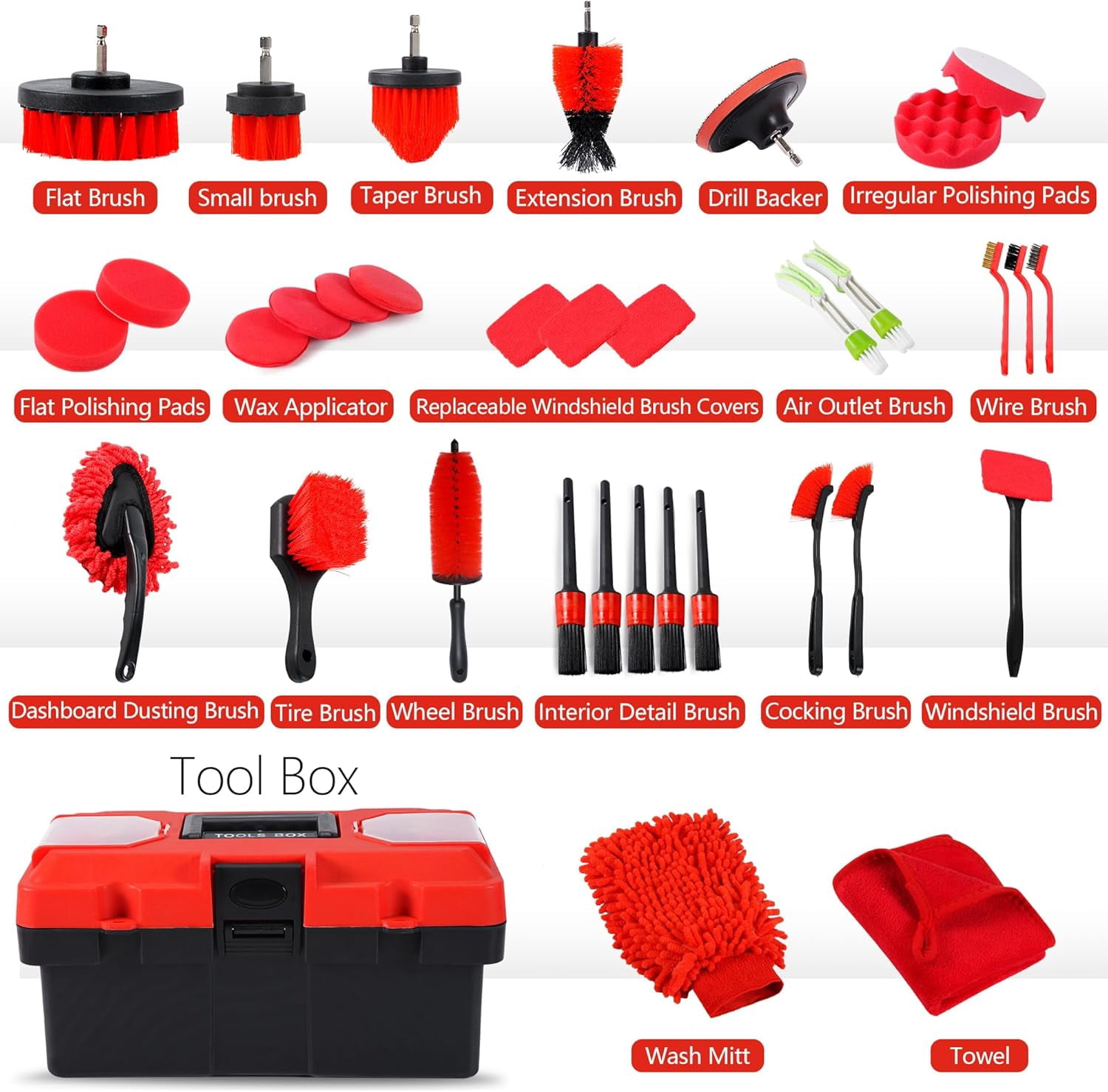 Maxxmarket 35 Piece Car Cleaning Kit with Detailing Brushes, Windshield Cleaner and Tool Box