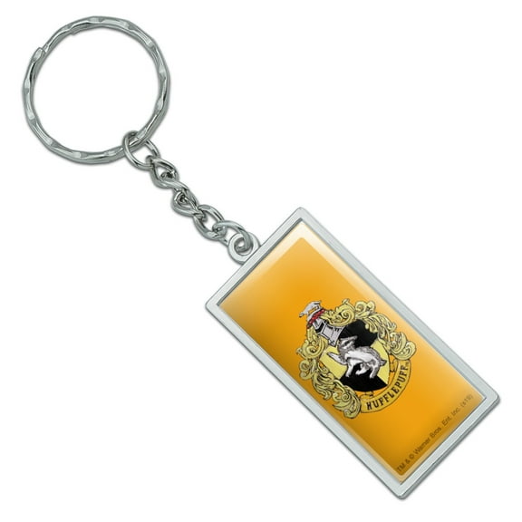 Rectangle  Harry Potter Hufflepuff Painted Crest Keychain in Chrome Plated Metal