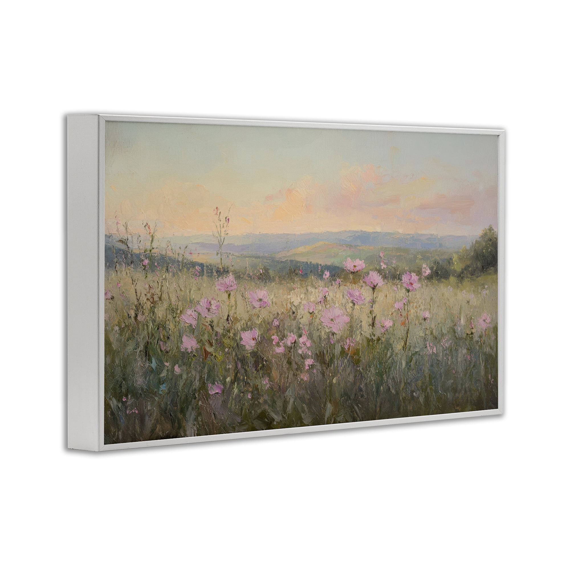 Stupell Industries Tranquil Meadow At Dawn White Framed Giclee Art, design by Petal Prints Design
