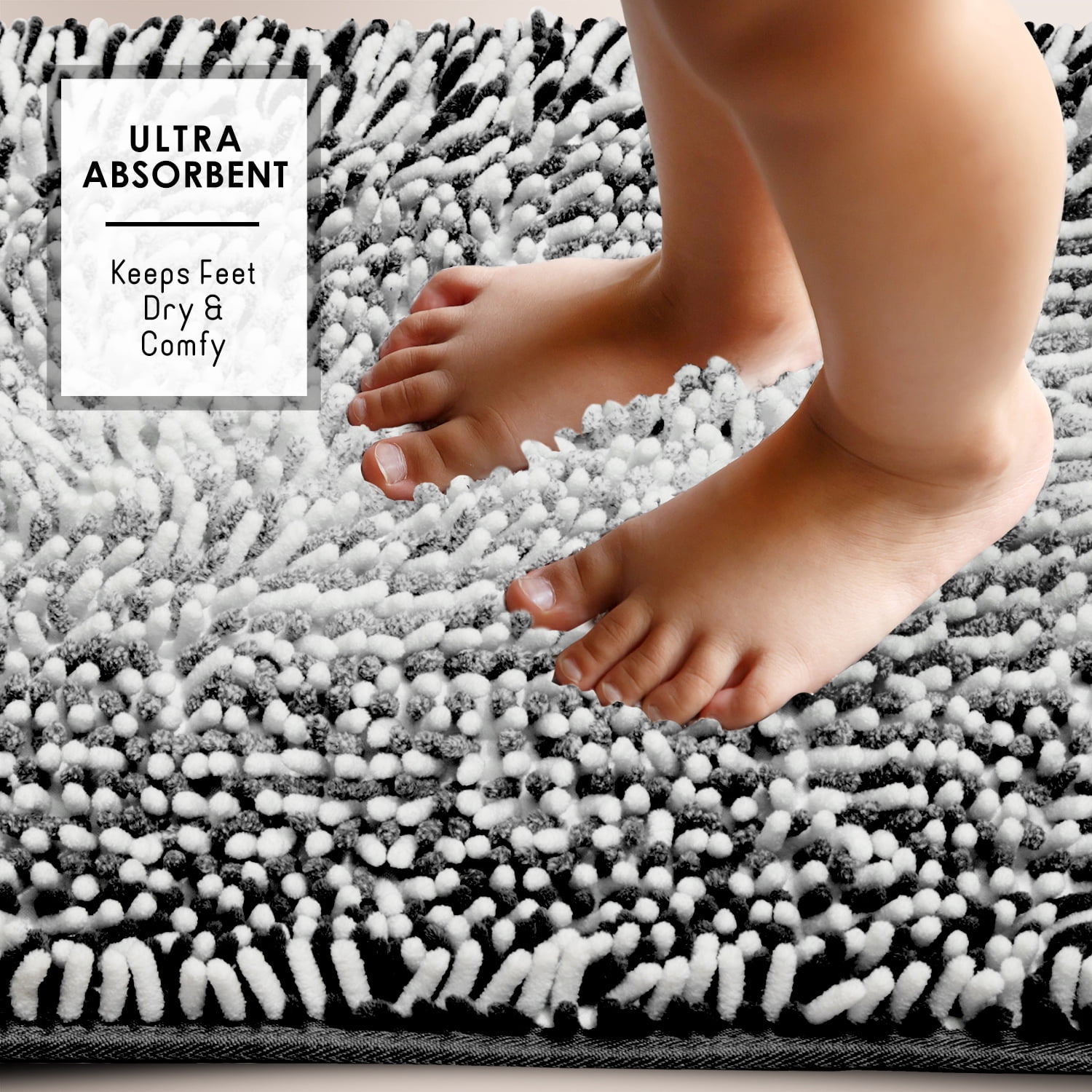 Lammaloe Chenille Bathroom Rugs Non Slip Bath Mat, 24×36 Ultra Absorbent, Bath Mats for Bathroom, Silver