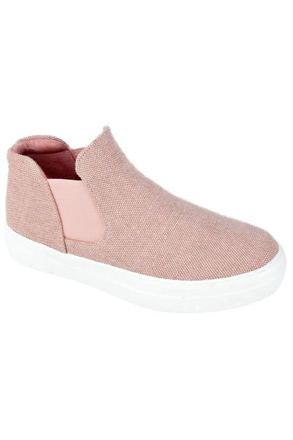 Flat Women Chelsea Shoes Slip On Canvas Casual High Top Hidden Platform Sneakers White Sole Flatform Cushion Foam WOODS-S Pink Mauve 8.5