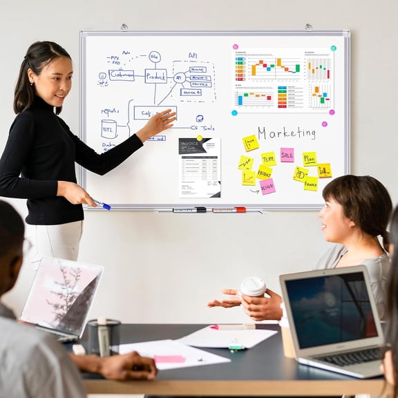 Magnetic Dry Erase White Board 36 x 24 Inch, Aluminum Frame Wall Mounted Whiteboard, Easy Hang Marker Writing Board for Office, Classroom & Home Organization