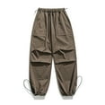 thumbnail image 6 of Wyobmus Mens Cargo Parachute Pants Straight Wide Leg Retractable Twill Pants Casual Sports Pants Brown, 6 of 8