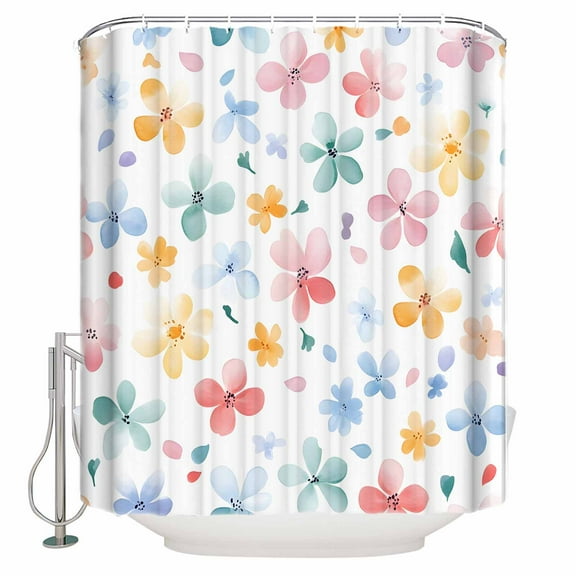 Small Stall Shower Curtain 36x72 Inch Narrow Half Size Colorful Flowers Bath Curtains Bathroom Decor Country Wildflower Summer Spring Waterproof Fabric Shower Curtain Set with Hooks 36 Inch