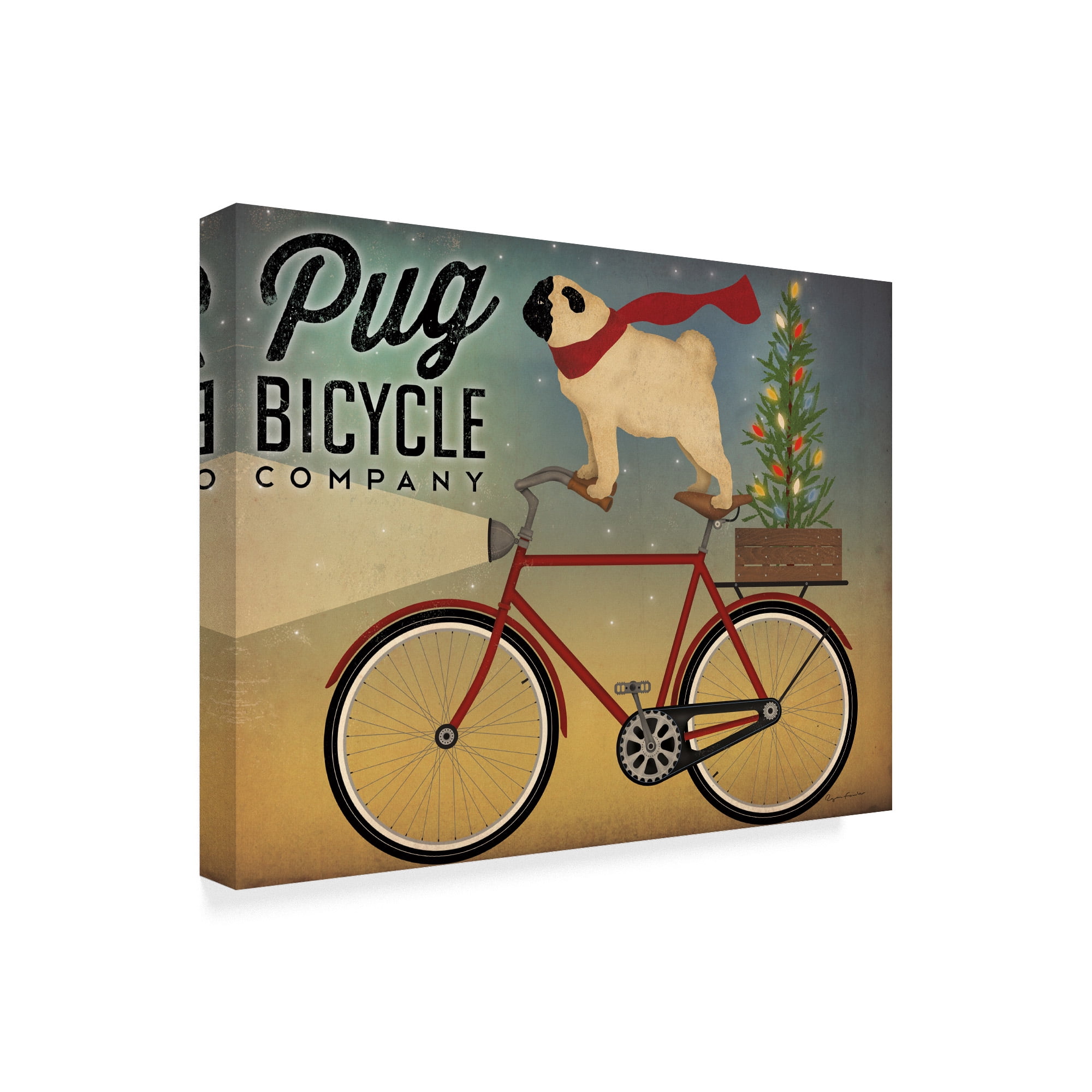 Trademark Fine Art 'Pug on a Bike Christmas Crop' Canvas Art by Ryan Fowler